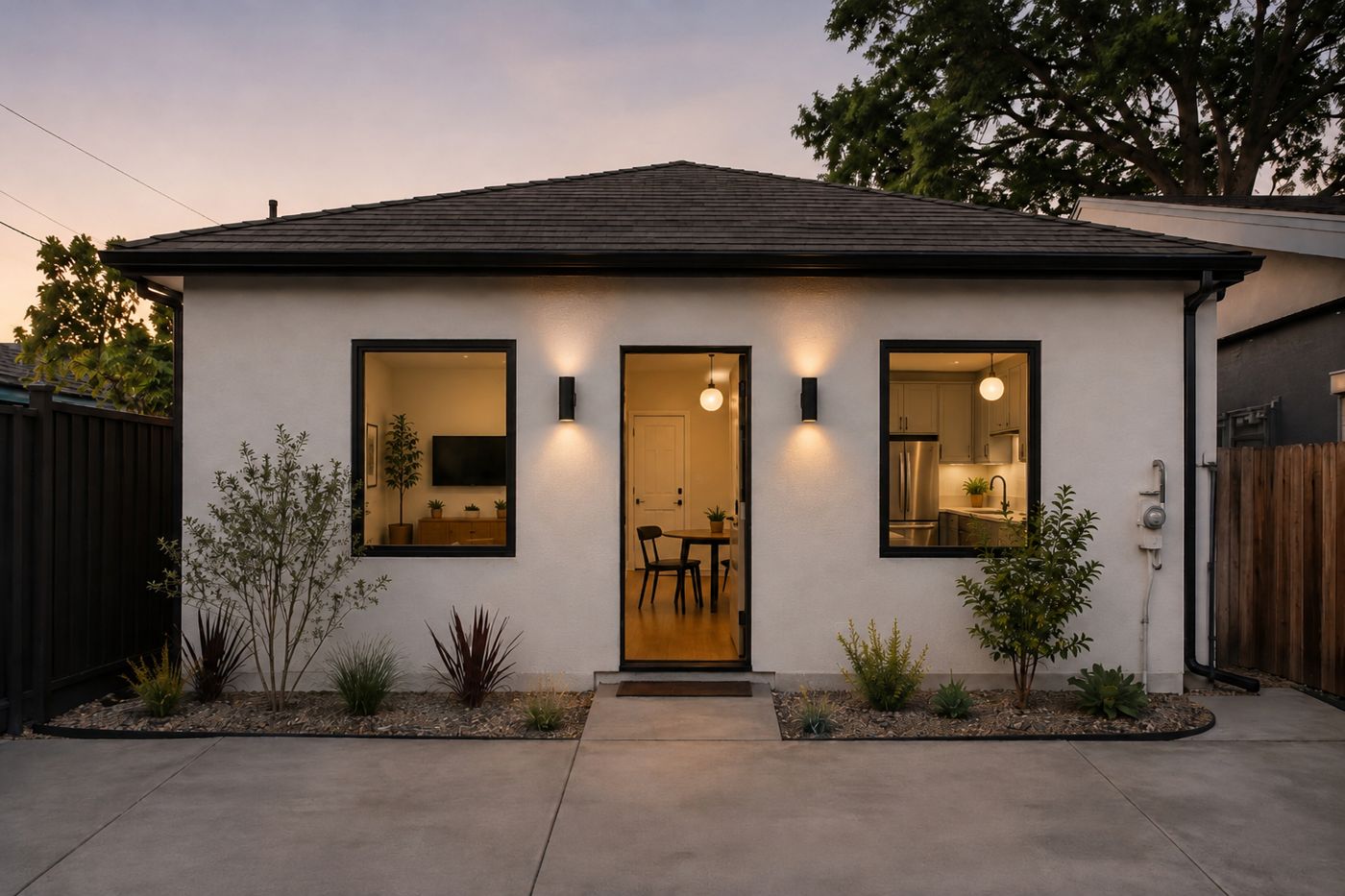 Visualization of an ADU with white stucco